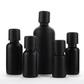 Euro Matte Black Glass Essential Oil Bottles Wholesale | 5ml 10ml 15ml 20ml 30ml 50ml 100ml