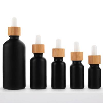 Custom Euro Glass Essential Oil Dropper Bottles with Bamboo Dropper | Matte Black Color