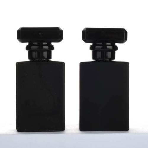 Botella de spray de perfume recargable de vidrio personalizada de 1 oz | negro mate | Plana en forma de cuadrado