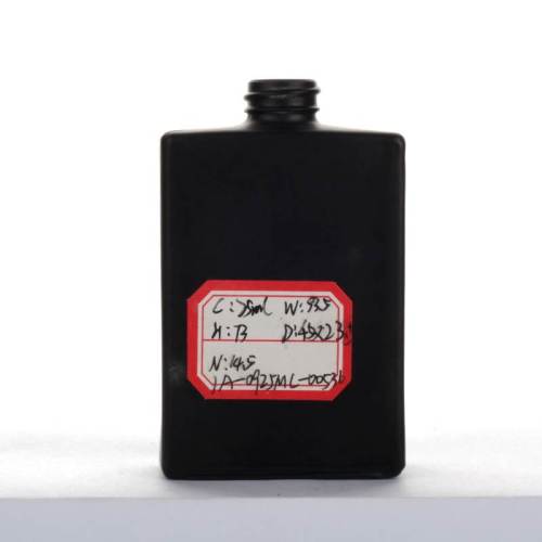 Botella de spray de perfume recargable de vidrio personalizada de 1 oz | negro mate | Plana en forma de cuadrado