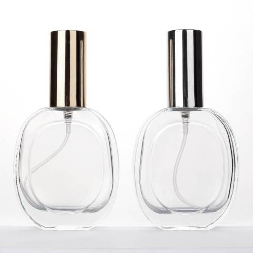 Bouteilles de parfum de parfum en verre personnalisées de 50 ml avec vaporisateur d'atomiseur | Rechargeable | Forme ovale plate