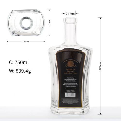 750 ml Glass Liquor Rum Bottles | Custom Distillery Bottles | Suqare Shaped
