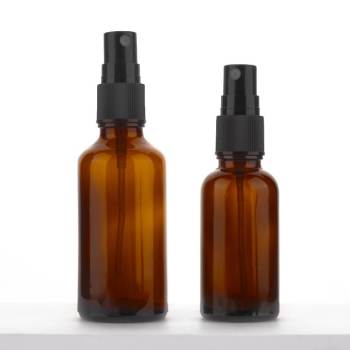 Custom Amber Glass Essential Oil Spray Bottles with Black Ribbed Mist Sprayer