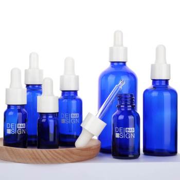 Custom Blue Glass Essential Oil Dropper Bottles | 5ml 10ml 20ml 30ml 50ml 100ml
