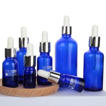 Empty Blue Glass Essential Oil Dropper Bottles Wholesale | Aluminum Dropper