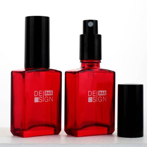 Custom 1oz Square Red Glass Spray Bottles for Essential Oils, Toner