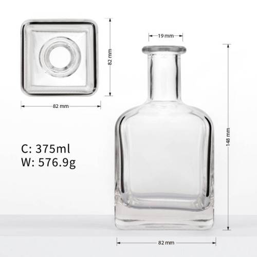 Custom 375ml Square Glass Liquor Bottles for Spirits, Rum, Vodka