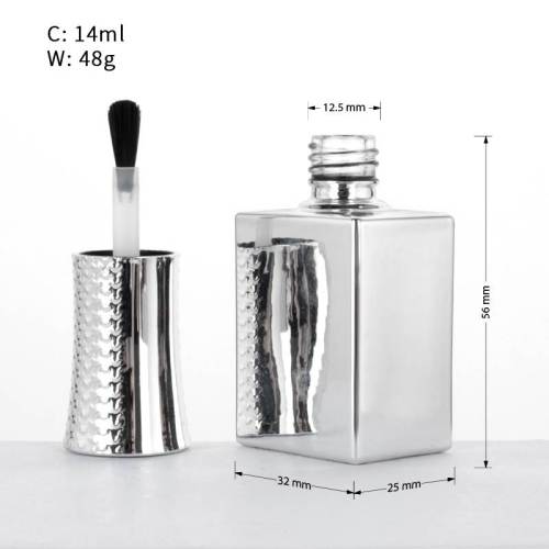 Custom 14ml Glass Gel Nail Polish Square Bottles | Sliver Electroplating