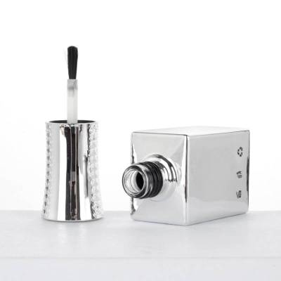 Custom 14ml Glass Gel Nail Polish Square Bottles | Sliver Electroplating