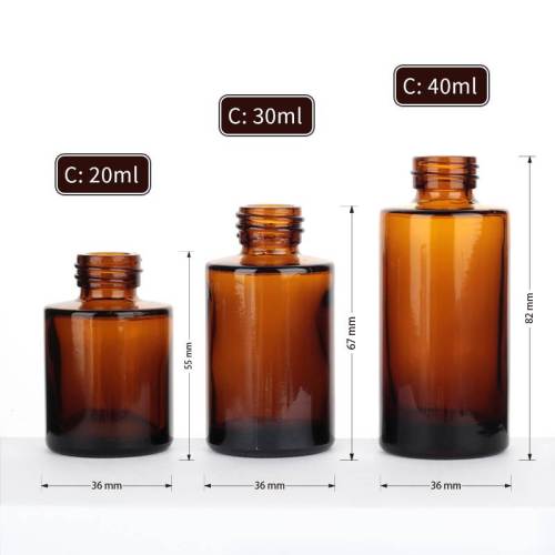 Cylinder Amber Glass Lotion Pump Bottles Wholesale with White Treatment Pump