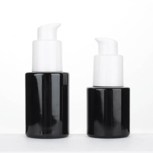 Bouteilles de lotion de pompe cosmétique en verre noir en gros avec pompe de traitement pour émulsion, sérum