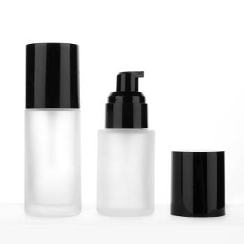 Custom 30ml 40ml Frosted Glass Lotion Pump Bottles with Black Treatment Pump