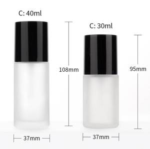 Botellas de bomba de loción de vidrio esmerilado personalizadas de 30 ml y 40 ml con bomba de tratamiento negra
