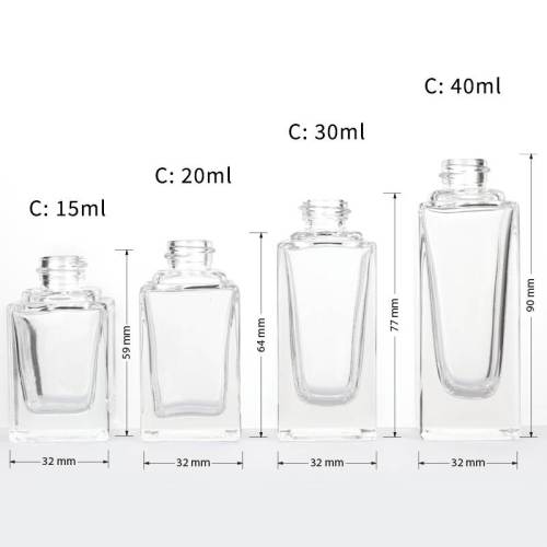 Botellas personalizadas Sqaure Clear Glass Foundation Sapmle | 15 ml, 20 ml, 30 ml, 40 ml