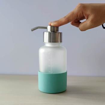 Custom 350ml Glass Pump Foam Soap Dispenser with Silicone Sleeve | Scale Mark