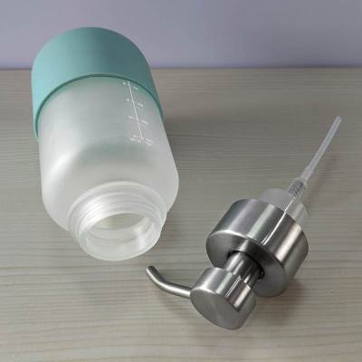 Custom 350ml Glass Pump Foam Soap Dispenser with Silicone Sleeve | Scale Mark