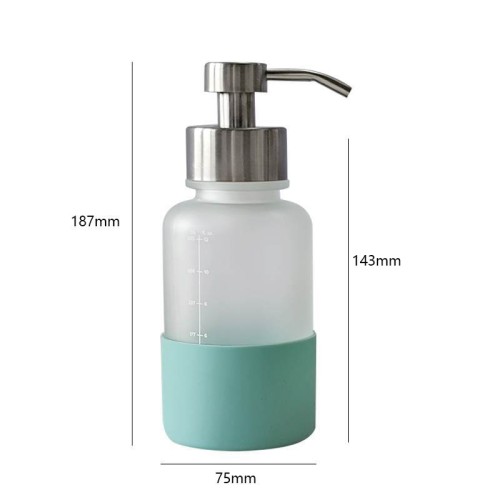 Dispensador de jabón en espuma con bomba de vidrio de 350 ml personalizado con funda de silicona | Marca de escala