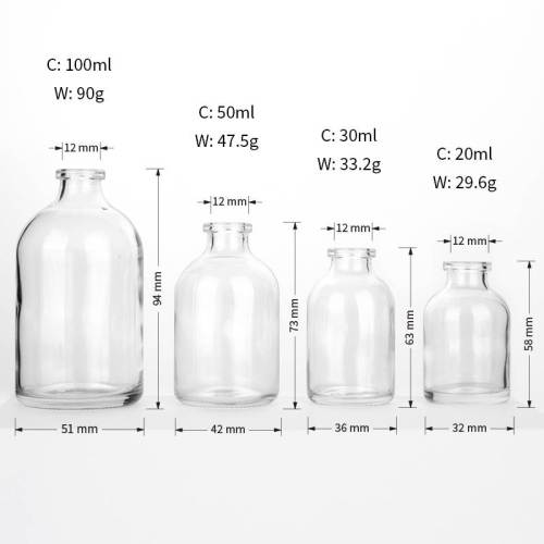 Custom Clear Sterile Injection Glass Vials 20ml 30ml 50ml 100ml with Rubber Stopper | Flip Off Cap