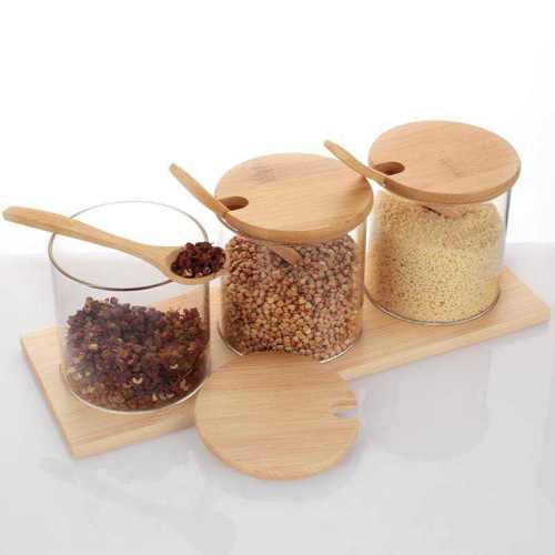 Glass Spice Jars Set with Bamboo Lids Wholesale 8 oz | Borosilicate Material