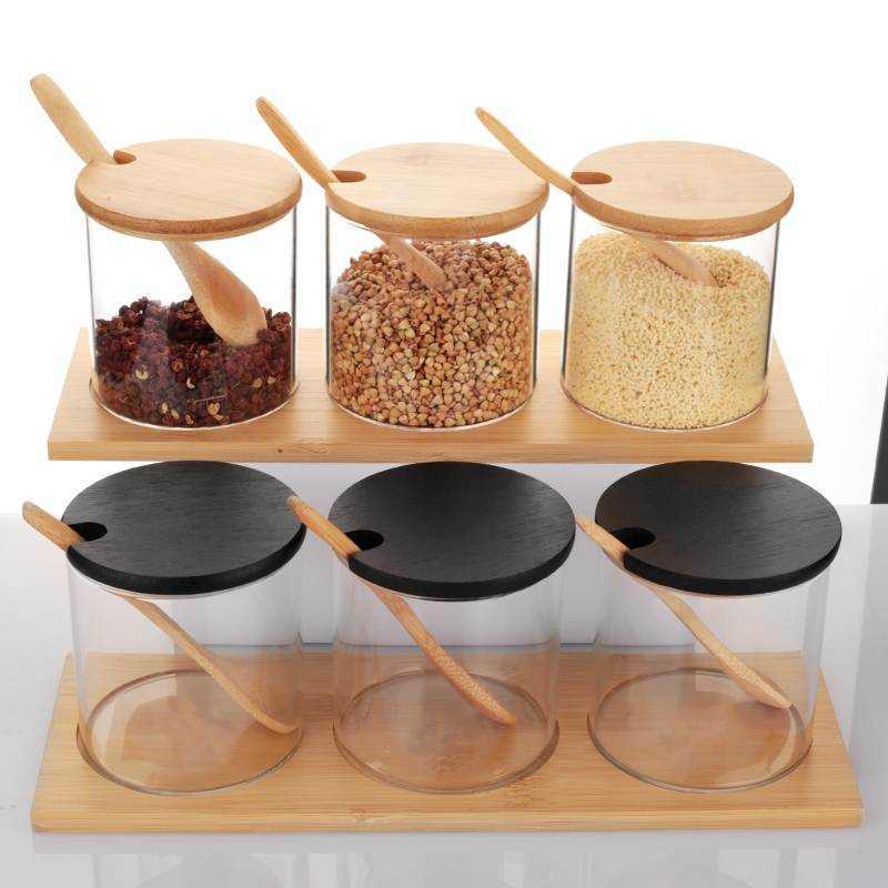 Glass Spice Jars Set with Bamboo Lids Wholesale 8 oz Borosilicate