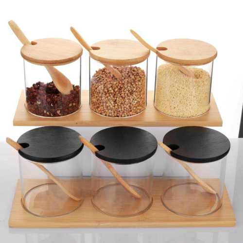 Ensemble de pots à épices en verre avec couvercles en bambou 8 oz | Matériau borosilicaté