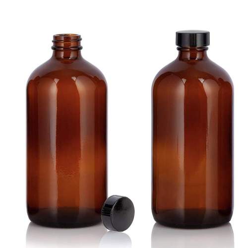 Custom Amber Boston Roud Glass Beverage Bottles for Juice | Cold Brew Coffee Bottles