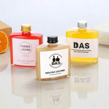 Flat Square Glass Juice Bottles with Lids Wholesale | Cold Brew Glass Bottles | 100ml 200ml
