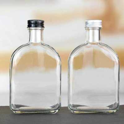 Custom Flat Flask Glass Juice Bottles for Juicing, Beverage, Milk Tea | 300ml