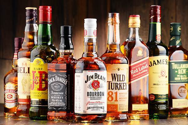 different types of liquor bottles