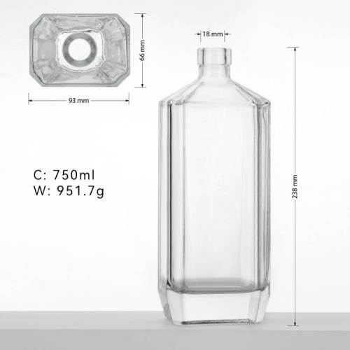 Customized 750ml Glass Spirit Bottles for Liquor | Flat Square