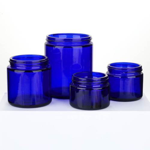 Wholesale Blue Straight Sided Glass Cosmetic Jars 2oz 4 oz 8 oz | Provide Lids, Labels