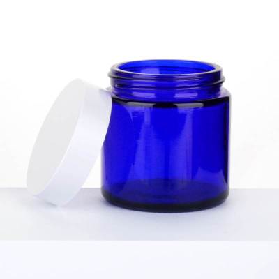 Wholesale Blue Straight Sided Glass Cosmetic Jars 2oz 4 oz 8 oz | Provide Lids, Labels