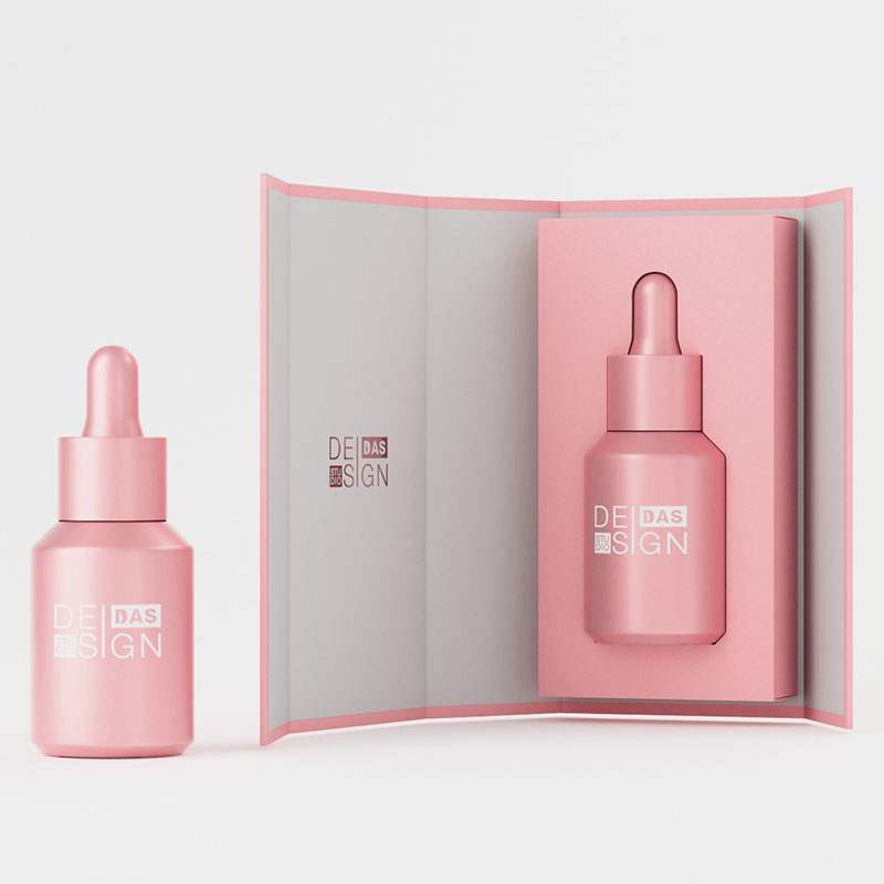 custom pink glass dropper bottle with box