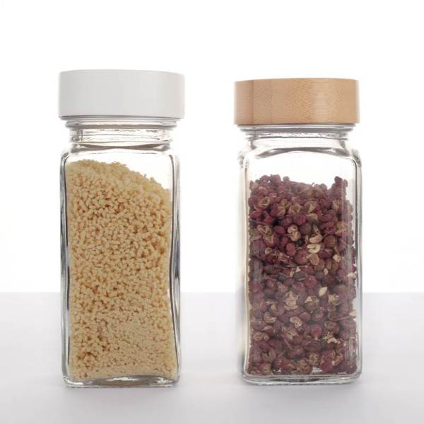 Custom Square Glass Spice Jars with Bamboo Lids | Wholesale Glass Spice Containers 4 oz 6 oz 16 oz