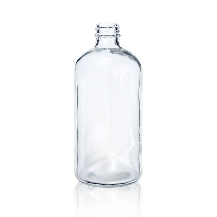 Boston Round Glass Bottles | Clear Glass Bottles with Black Poly Cone ...