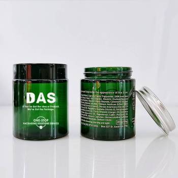 Wholesale Green Glass Cosmetic Jars| 100g Green Empty Face Cream Glass Jars with Black Lids| Glass Cosmetic Containers