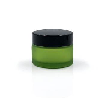 Custom 1 oz Glass Cosmetic Jars Matte Green wiht Plastic Lids for Makeup Cream