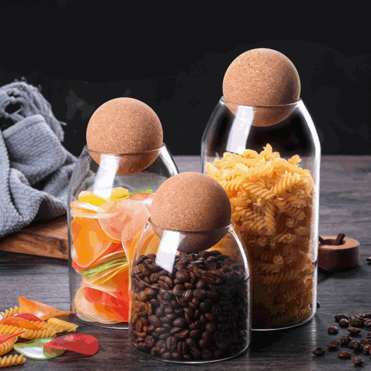 Wholesale Glass Storage Jars with Wood Ball Lids Glass Pantry Storage
