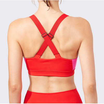 Custom Cross Back Adjustable Strappy Sports Bra with Colorful Pannel-Aktik
