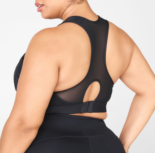 Custom High Support Plus Size Front Zip Racerback Sport-BHs mit Cool Mesh-Aktik