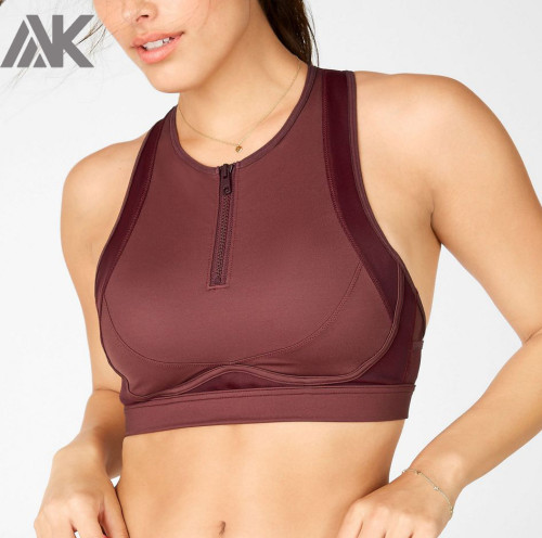 Custom High Support Plus Size Front Zip Racerback Sports Bras with Cool Mesh-Aktik