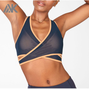 Private Label Comfortable Front Criss Cross Soft Mesh Sports Bra with Supportive Cross Back Straps-Aktik