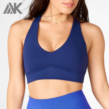 Best Push Up Navy Blue Adjustable Strappy Back Best Sports Bra For Running-Aktik