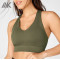 Wholesale High Support Green V Neck Sports Bra for Running with Phone Pocket-Aktik