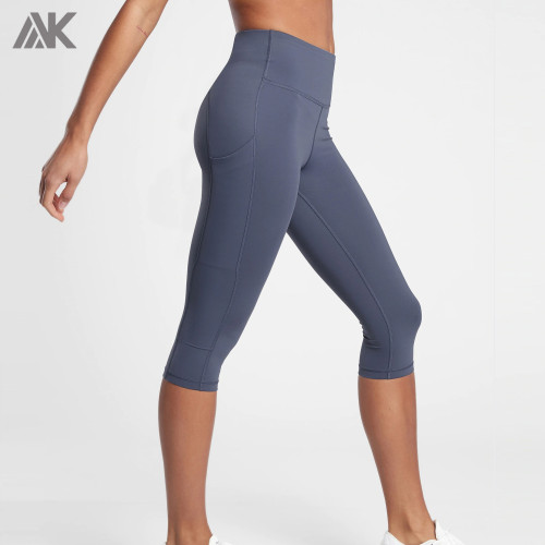 Custom Womens Grey Plus Size Capri Leggings with Pockets on Both Side-Aktik
