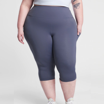 Custom Womens Grey Plus Size Capri Leggings with Pockets on Both Side-Aktik