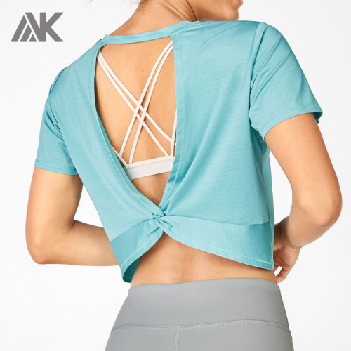 Custom Crop Tops Short Sleeve Crew Neck Gym T Shirts for Women-Aktik