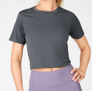 Benutzerdefinierte Crop Tops Kurzarm Rundhalsausschnitt Gym T-Shirts für Damen-Aktik