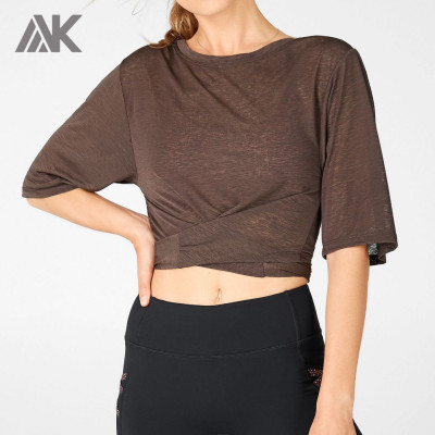 Private Label Womens Bulk Custom T Shirts Short Sleeve White Crop T Shirt-Aktik