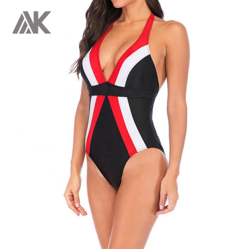 Private Label Wholesale Swimwear Deep V Neck One Piece Custom Swimsuits-Aktik